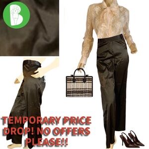 PLAZA PANT BY CITY DKNY DARK BROWN Y2K SATIN FLARE LEG TROUSERS NWT (14)